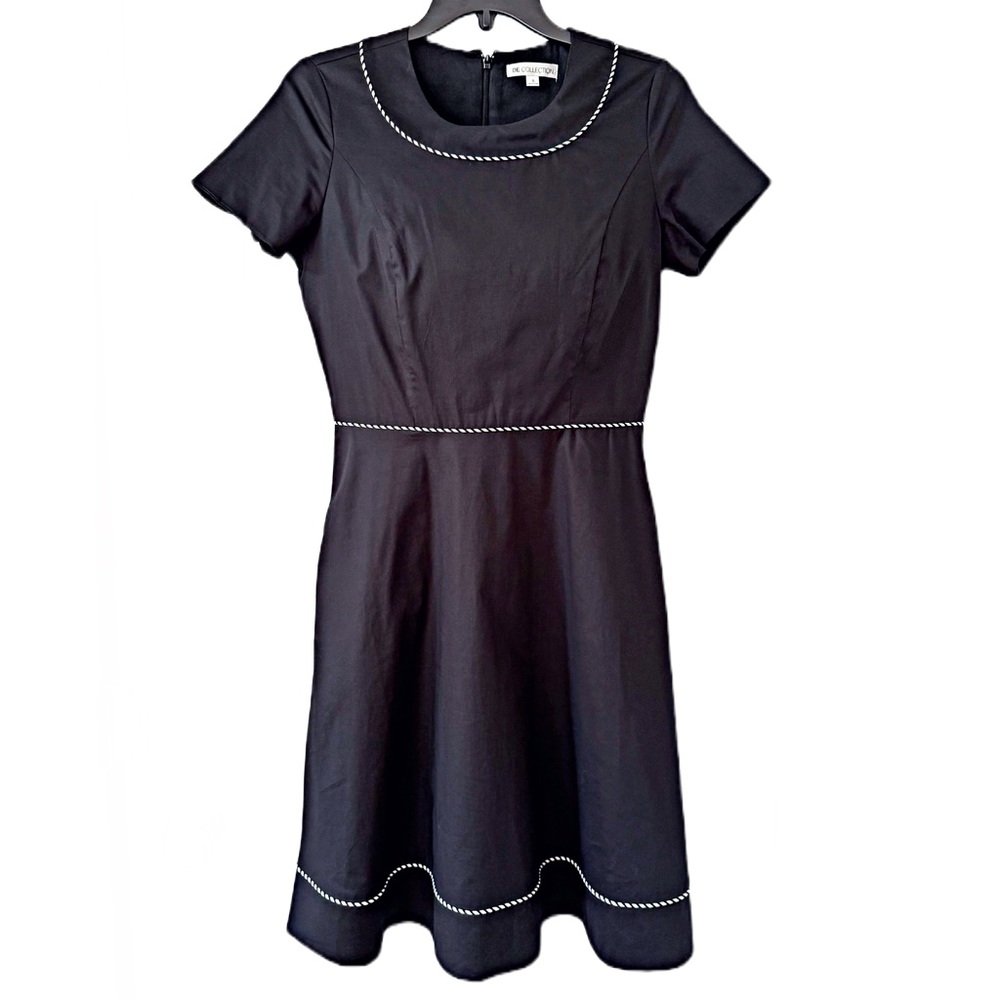 DE COLLECTION Cotton Fit & Flare MIDI Dress Round Neck Short Sleeve Black Sz S